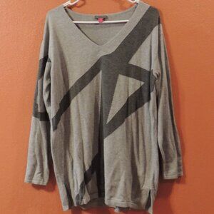 Vince Camuto Shirt Woman Medium Grey Stripe Front Long Sleeve Shirt